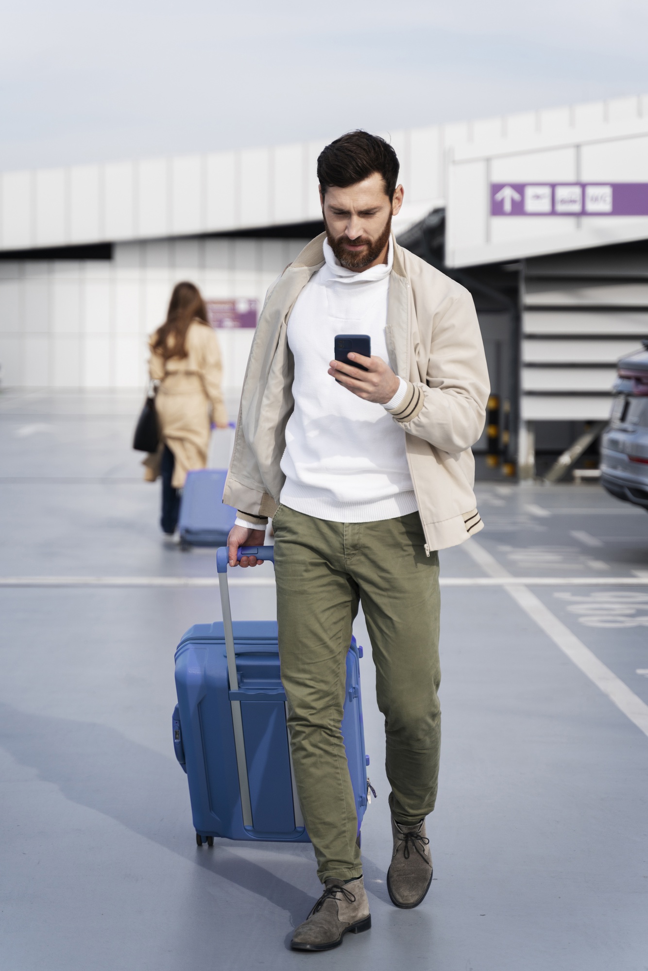 Traveler planning European journey with mobile app